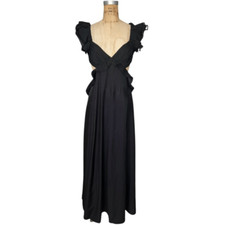 Roselvelvet Elegant Black Dress with Ruffled Shoulders and Open Back Size S,M