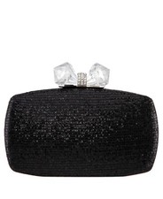 Nina Women's Glitter Minaudiere Clutch Crystal Bow Clasp Black