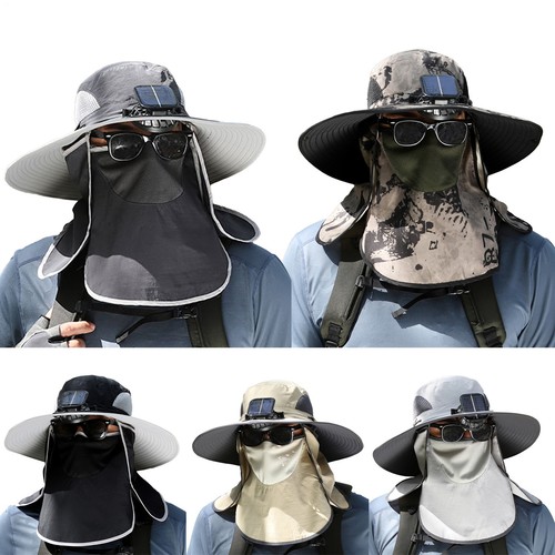 1pc Summer Outdoor Fishing Hat with Fan Wide Brim Hat with Solar Fan