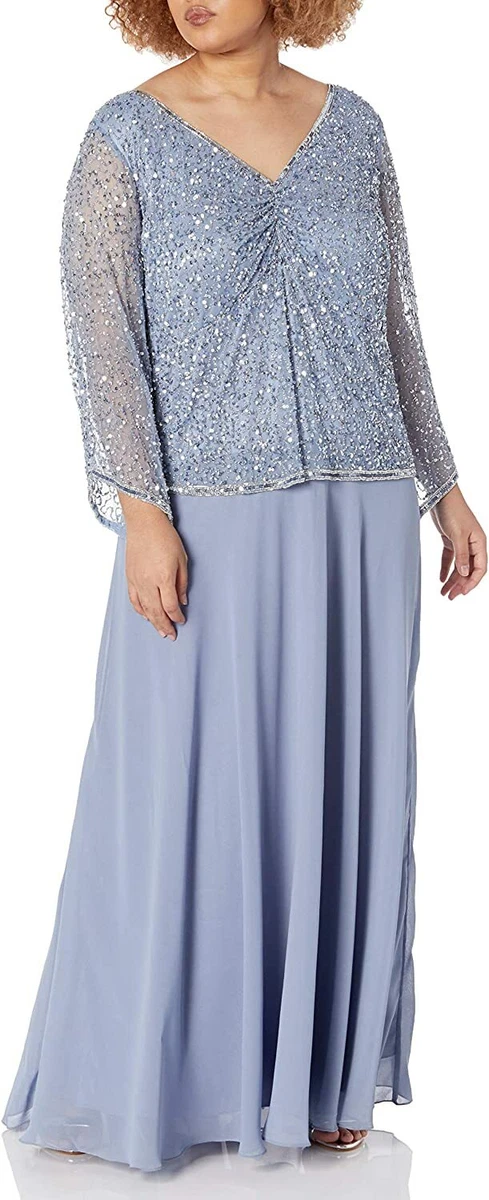 J Kara Women s Plus Size Beaded Bodice V Neck 3 4 Sleeve Popover