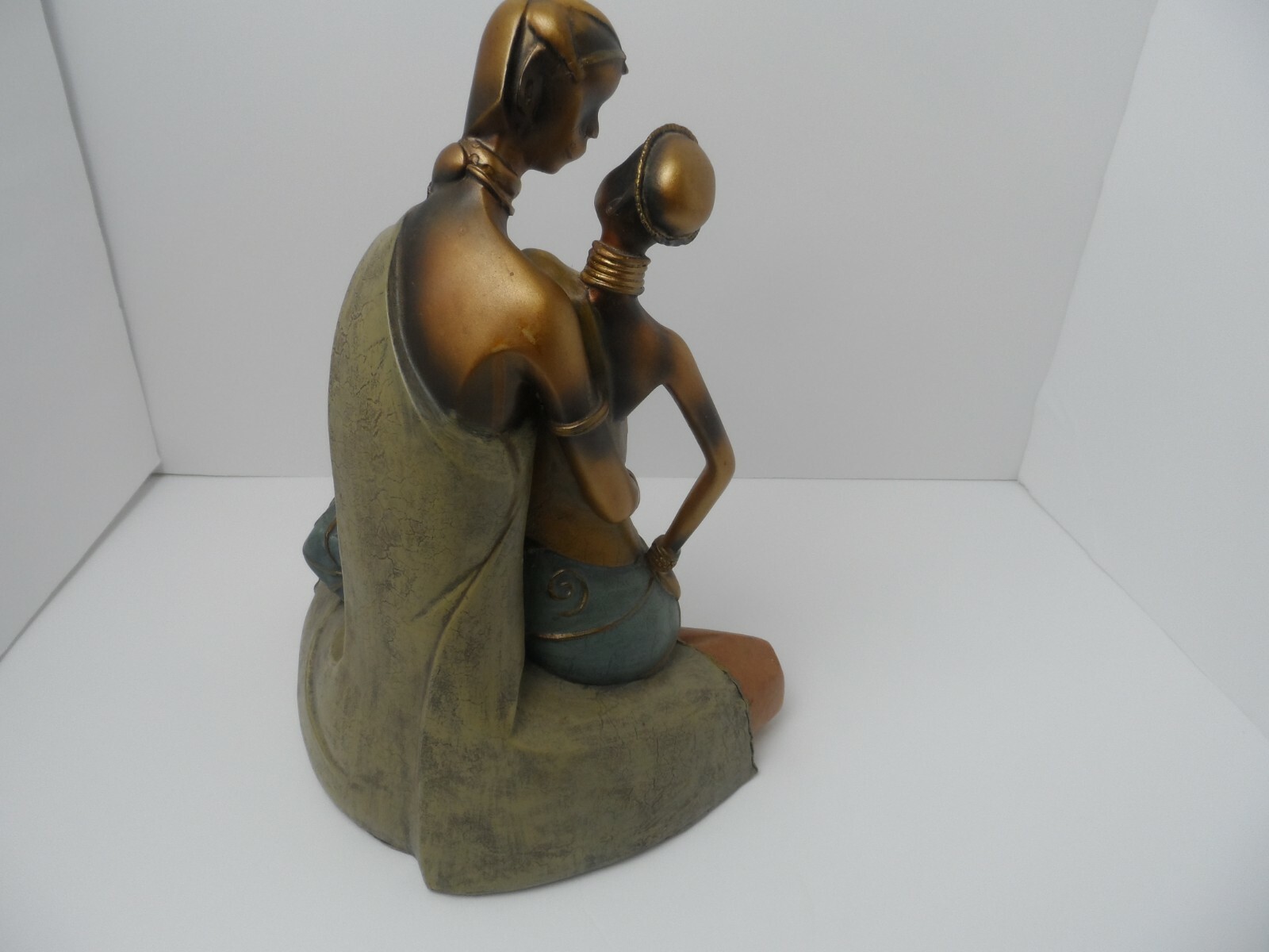 Statue Of Man and Woman Sitting 13" Tall Resin No Maker Mark Bronze Finish