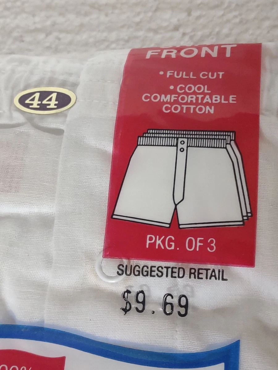 Vintage 1979 Mens Hanes Gripper Boxers Sz 44 3 Pack White Cotton Underwear NOS