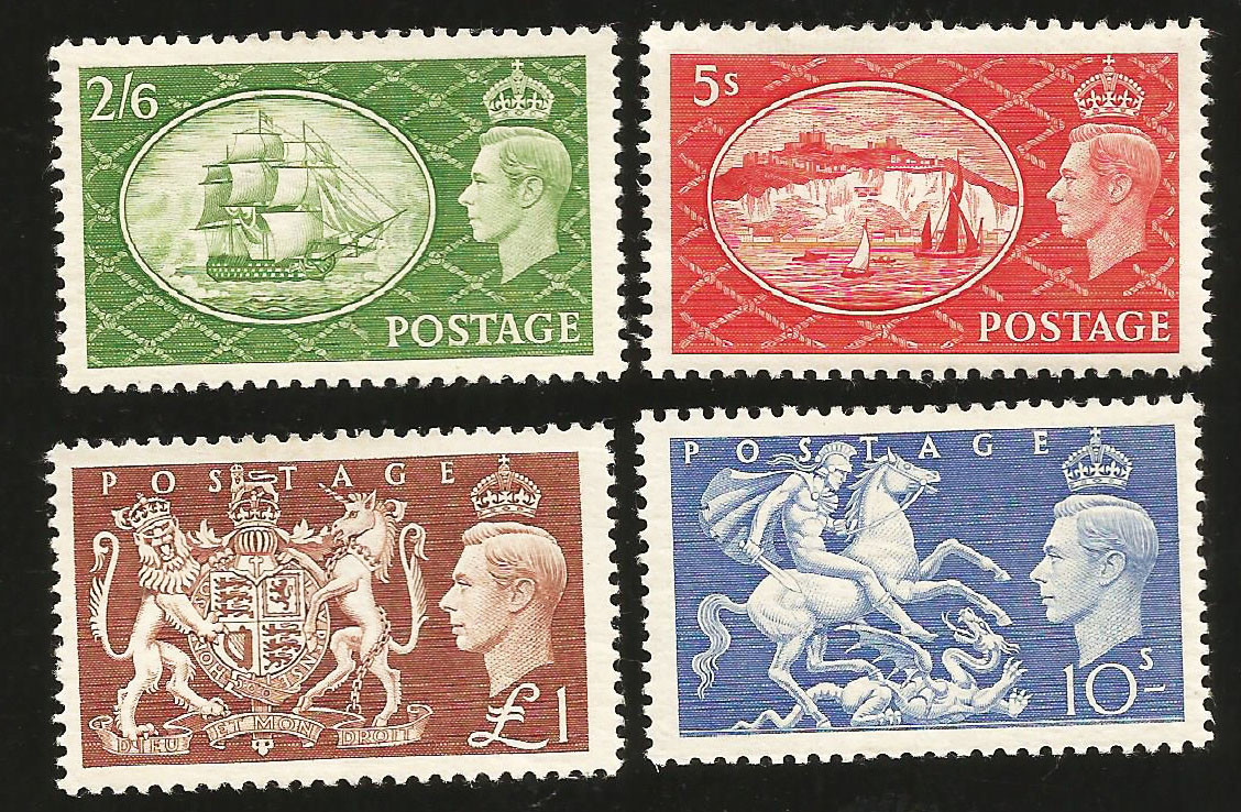 1951 GREAT BRITAIN HI VAL TO ONE POUND MOST MINT NEVER HINGED SC 286-9 SG 509-12