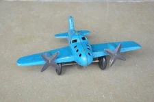 Vintage Friction Fine Blue Litho Unique Airplane Tin Toy , Japan?