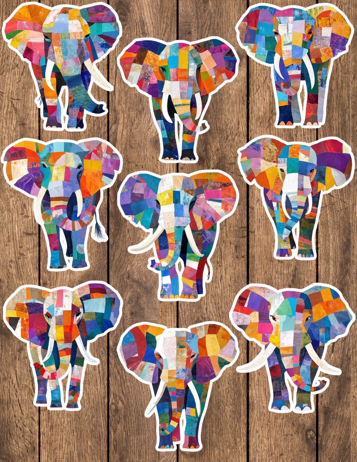 Patchwork Elephant Die Cut Vinyl Stickers Set Scrapbooking L