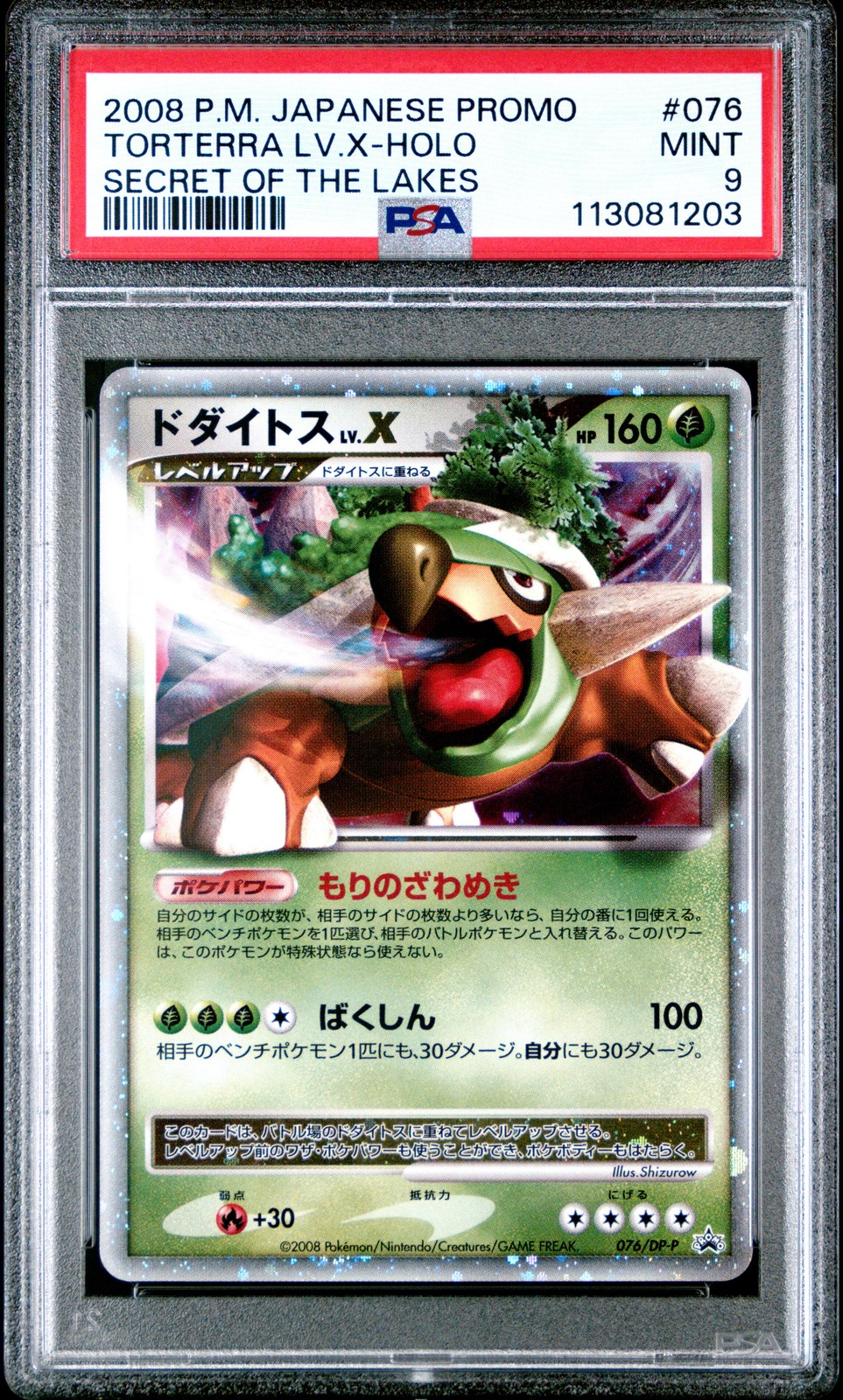 2008 POKEMON JPN PROMO SECRET OF THE LAKES #076 TORTERRA LV.X-HOLO PSA 9