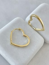 14K Gold Plated Heart Huggie Earrings Waterproof Tarnish-Free Gold Hoops