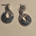 Silver Tone Black Glass Necklace & Earrings Set, Fashion Jewelry vintage — photo 6