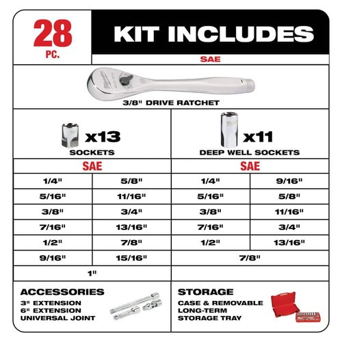 Milwaukee 1/4 in. and 3/8 in. Drive SAE Ratchet and Socket Mechanics Tool Set - Picture 3 of 12