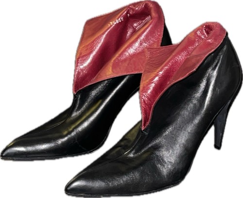 VINTAGE STEPHANE KELIAN PARIS LEDER STIEFELETTEN SCHWARZ ROT SPITZ ZULAUFEND 9 M FRANKREICH - Bild 2 von 16