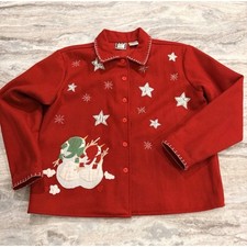 Vintage Red Wool Blend Snowman Christmas Jacket Granniecore Take Two Womens LG