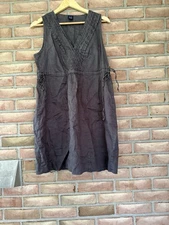 Saks Fifth Avenue Vintage 100% Linen Midi Dress Size Medium Gray Sleeveless