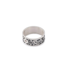 Serge DeNimes Kabuto silver ring band intricate pattern sz M red CZ stone