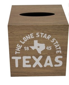 Texas State Outline Rustic Wood Tissue Box Cover, Square Vertical, Brown White