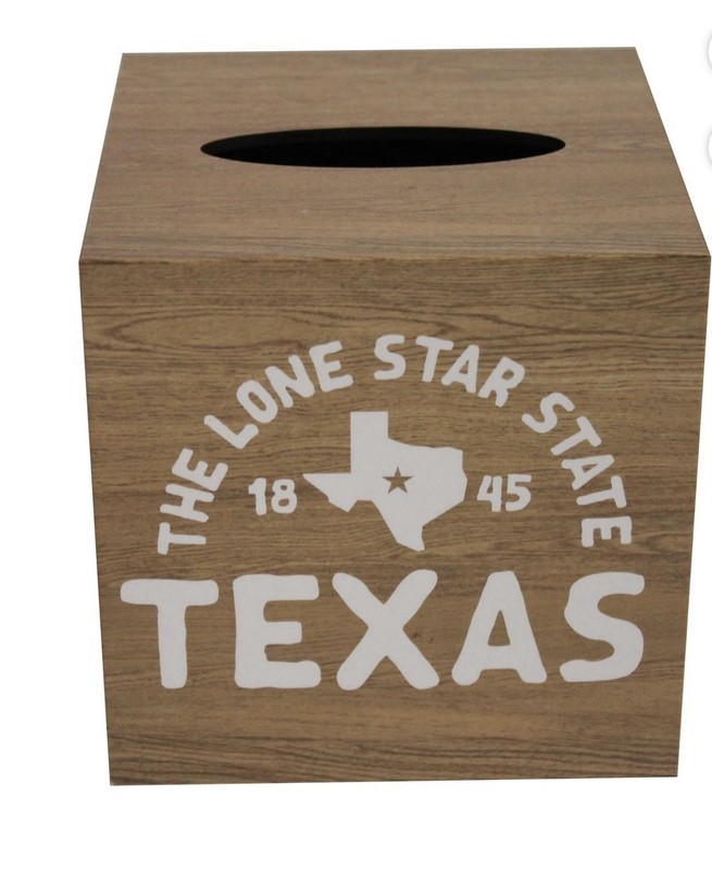 Texas State Outline Rustic Wood Tissue Box Cover, Square Vertical, Brown White