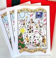 3 pack Elf Party naughty adult Holiday Greeting Card Christmas Xmas funny gay