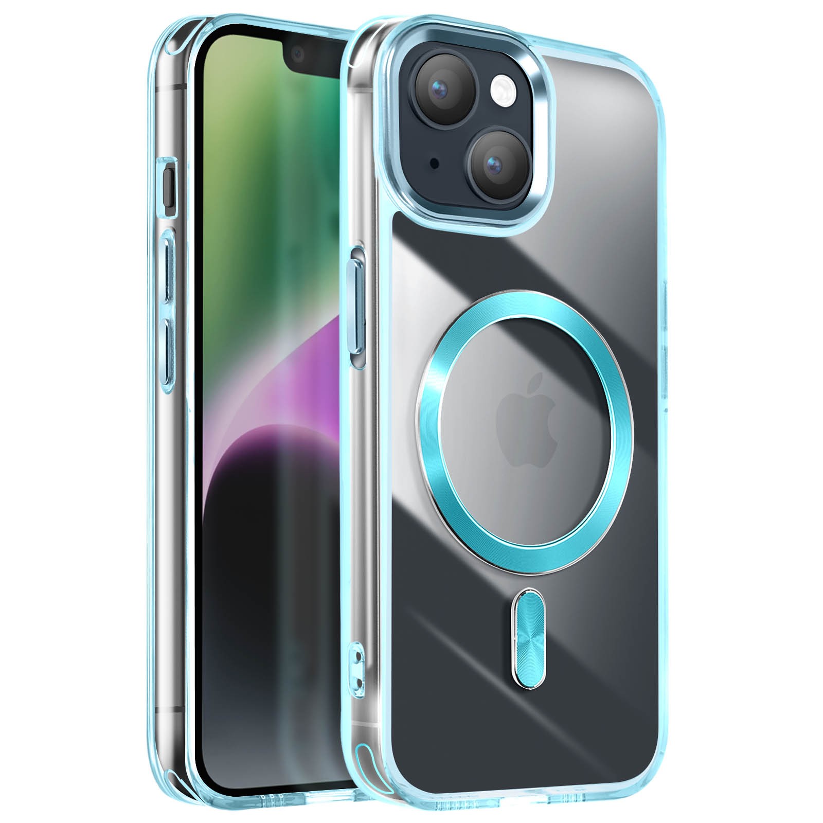 Coque iPhone 14 Plus antichoc Avizar dos transparent cristal bleu anti-jaunissement