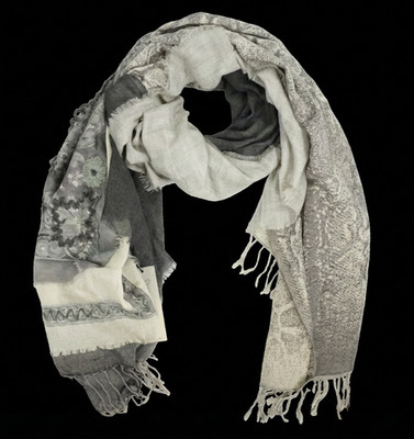 $455 NWT CODELLO Gray Multi Pattern Print Women's Wool & Silk Scarf 19''x64''