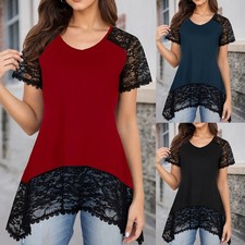 Women Lace Short Sleeve T-Shirt Tunic Tops Ladies Summer Casual Loose Blouse Tee