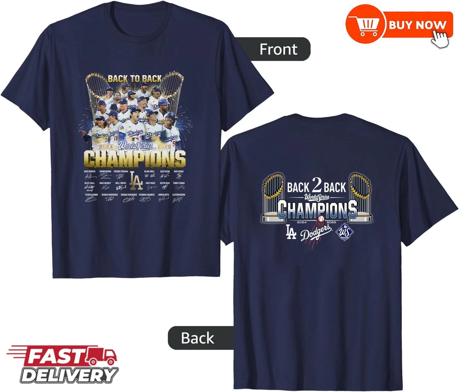 Los Angeles Dodgers World Series Champions Back To Back 2024-2025 TShirt
