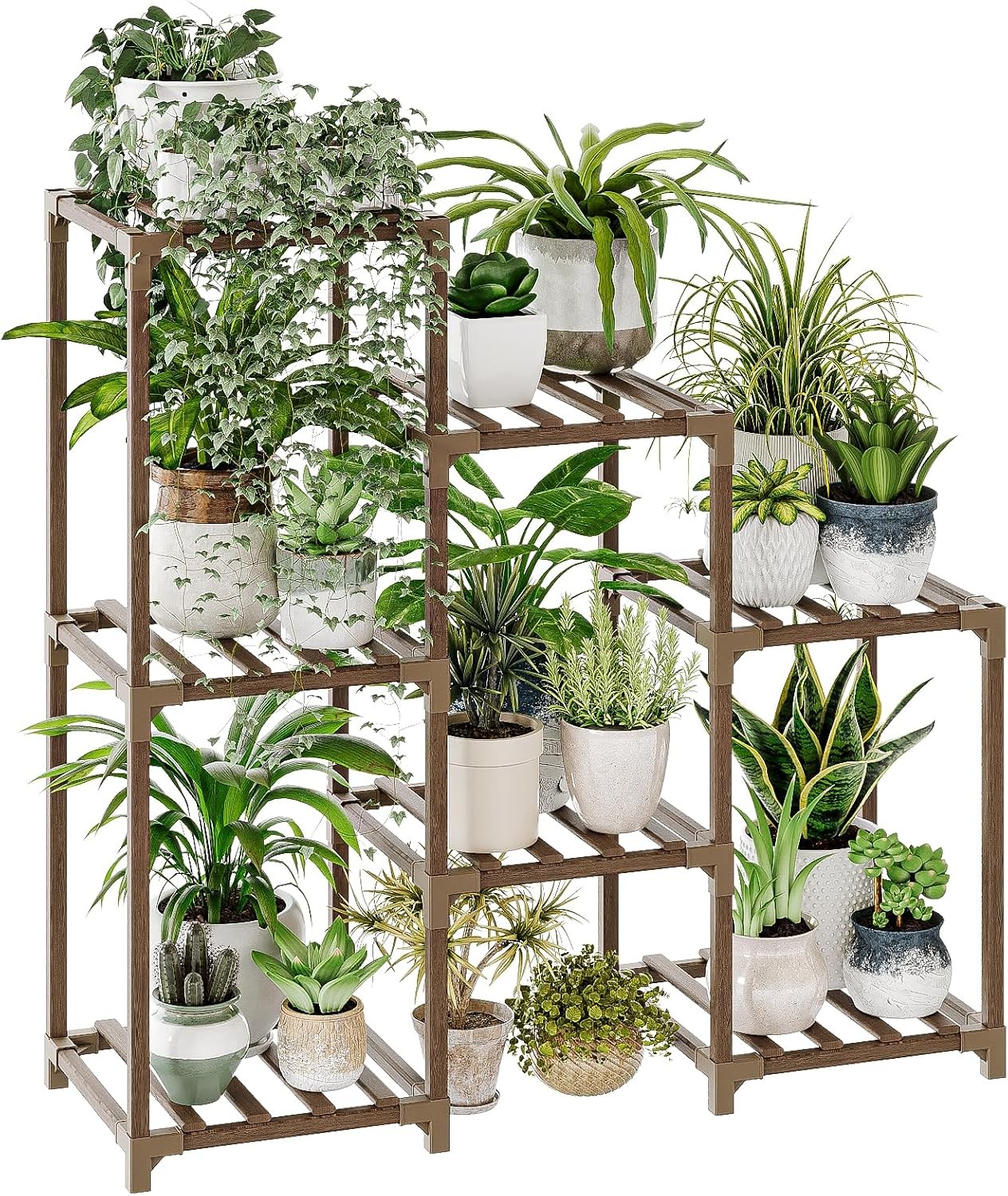 Bamworld Plant Stand Indoor Plant Shelf Outdoor Wood Plant Rack for Multiple Pla