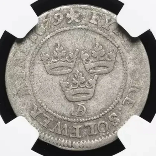 SWEDEN. King Carl XI, 1679 AD. Medieval Silver 4 Ore Coin, 1660-1697, NGC VF