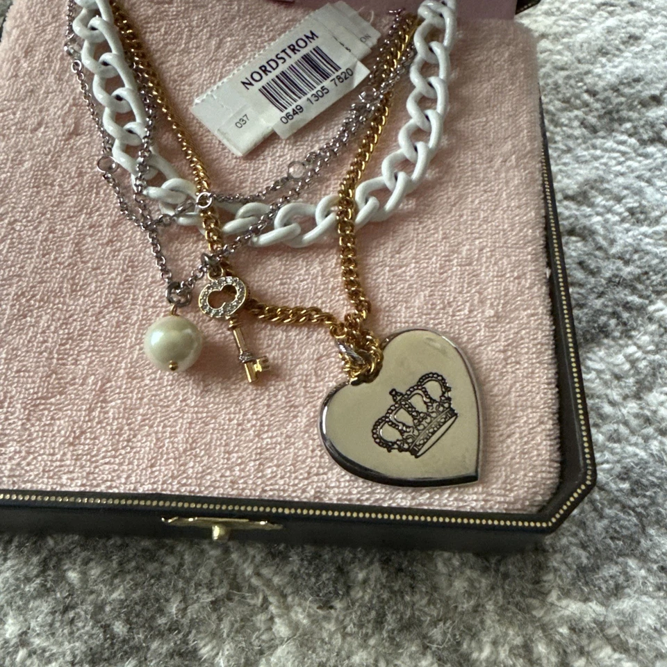 Collar Juicy Couture Vintage Perla Corazón Dije Cadena En Capas 2008 Nuevo en Caja Nunca U Foto 2 de 4
