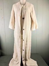 Vintage 1960s Faux Fur Coat Womens Large Off White 52" Long Lightweight Formal