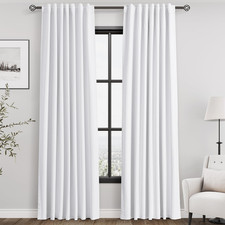 Nanspring White Linen Blackout Curtains 84 Inches Long 2 Panels For Living Room