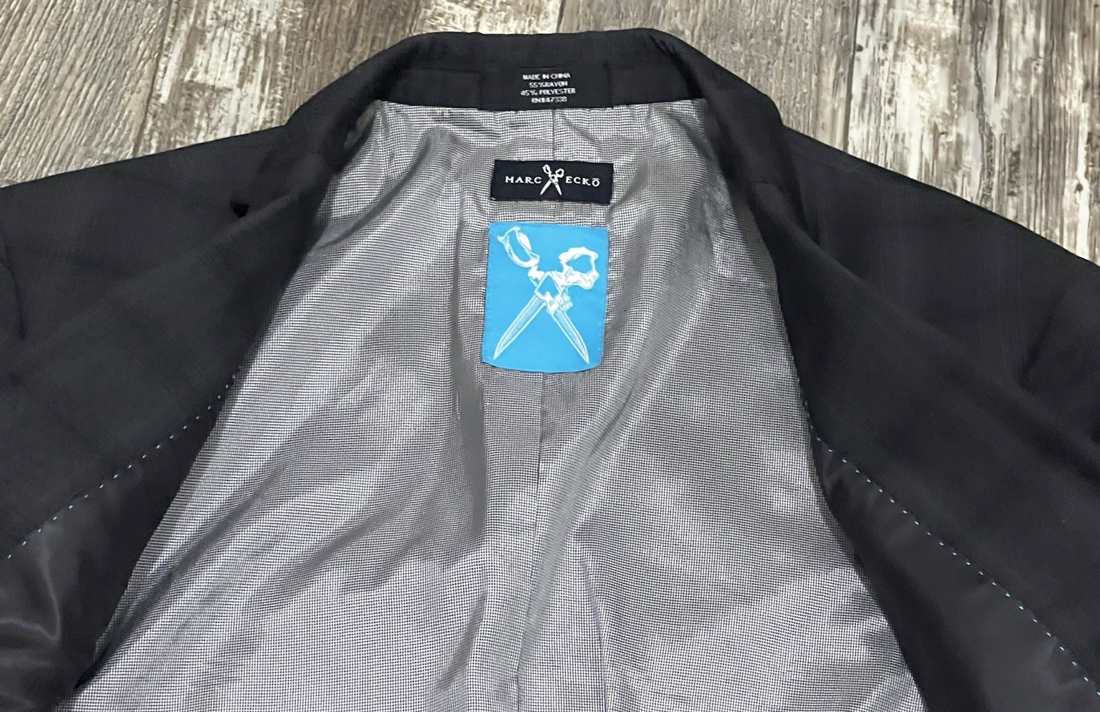 Marc Ecko Jacket Black Gray Polyester Rayon Blend… - image 7