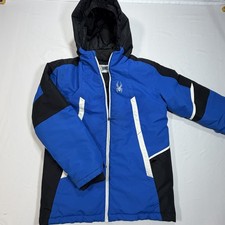 Spyder Boys Blue  Black Ski Jacket Size L 14/16 Winter Coat Snowboarding