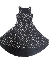 White House Black Market Dress Womens 4 Black White Polka Dot A Line V Neck Tea