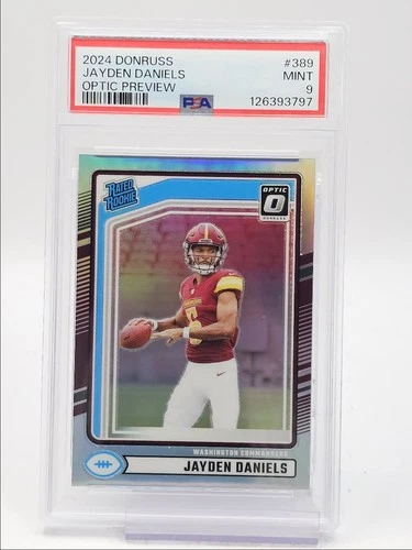 JAYDEN DANIELS 2024 DONRUSS OPTIC PREVIEW RATED ROOKIE HOLO RC PSA 9 Q0004