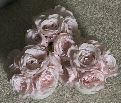 Beautiful Artificial Pink Roses Set In Pearl White Short Vases Realistic