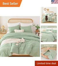 Luxurious King Size Sage Green Comforter Set - 3 Piece Boho Bedding Ensemble