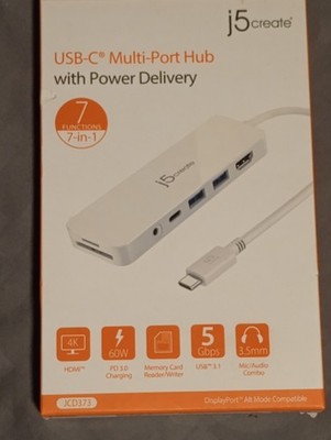 J5create USB-C Multi Port Hub with Power Delivery 7-in-1 Functions White JCD373