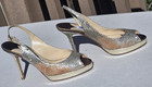 JIMMY CHOO SHOES  HEELS  Size 35 Metallic slingback Peep toe  *AS IS- DIRT MUD*
