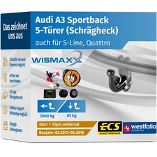 ANHÄNGERKUPPLUNG für Audi A3 Sportback 13-16 starr WESTFALIA +13pol E-Satz ABE