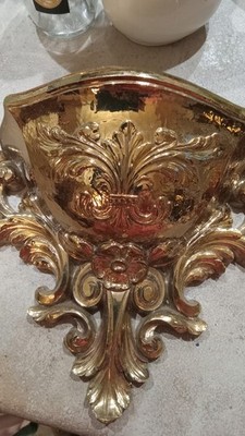 VTG MCM Pair HOMCO Bright Gold Wall Pockets Planter Sconces Hollywood Regency