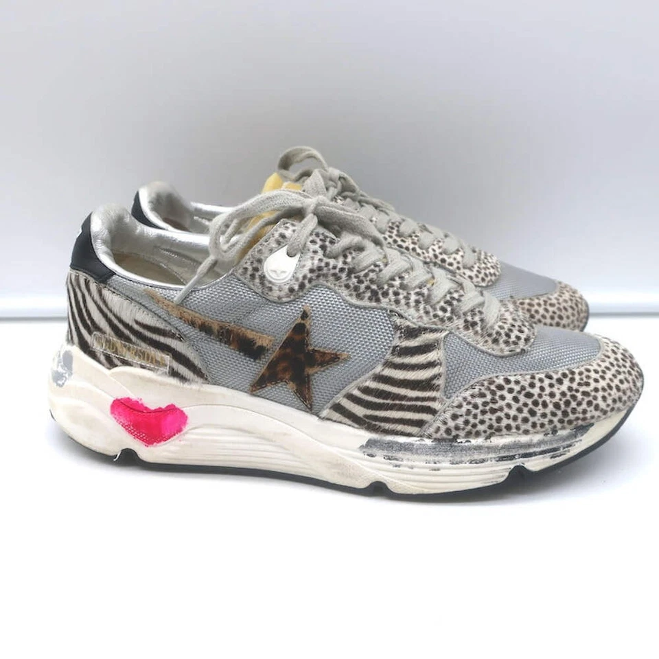 Golden Goose Running Sole Sneakers Zebra & Leopard Print Calf Hair Size 38 - Image 3 of 4