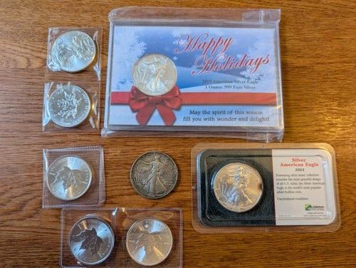 8 Silver 1 oz American Eagle and Canadian Maple Leaf Coins