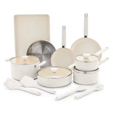 GreenPan Rio Advanced 16pc Ceramic Nonstick Cookware Set Cream