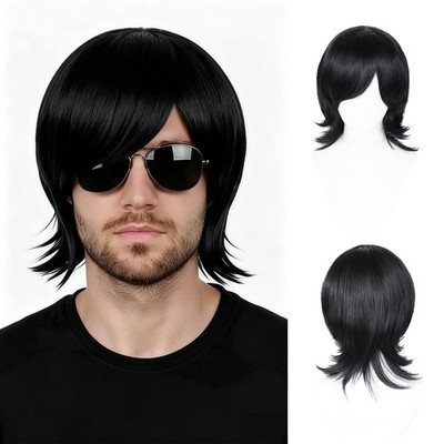 Trendy Black 37cm Shaggy Mullet Wolf Cut Wig - Perfect for Cosplay Parties