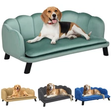 PawHut Velvet Large Dog Couch with Foam Cushioning for M L Dogs