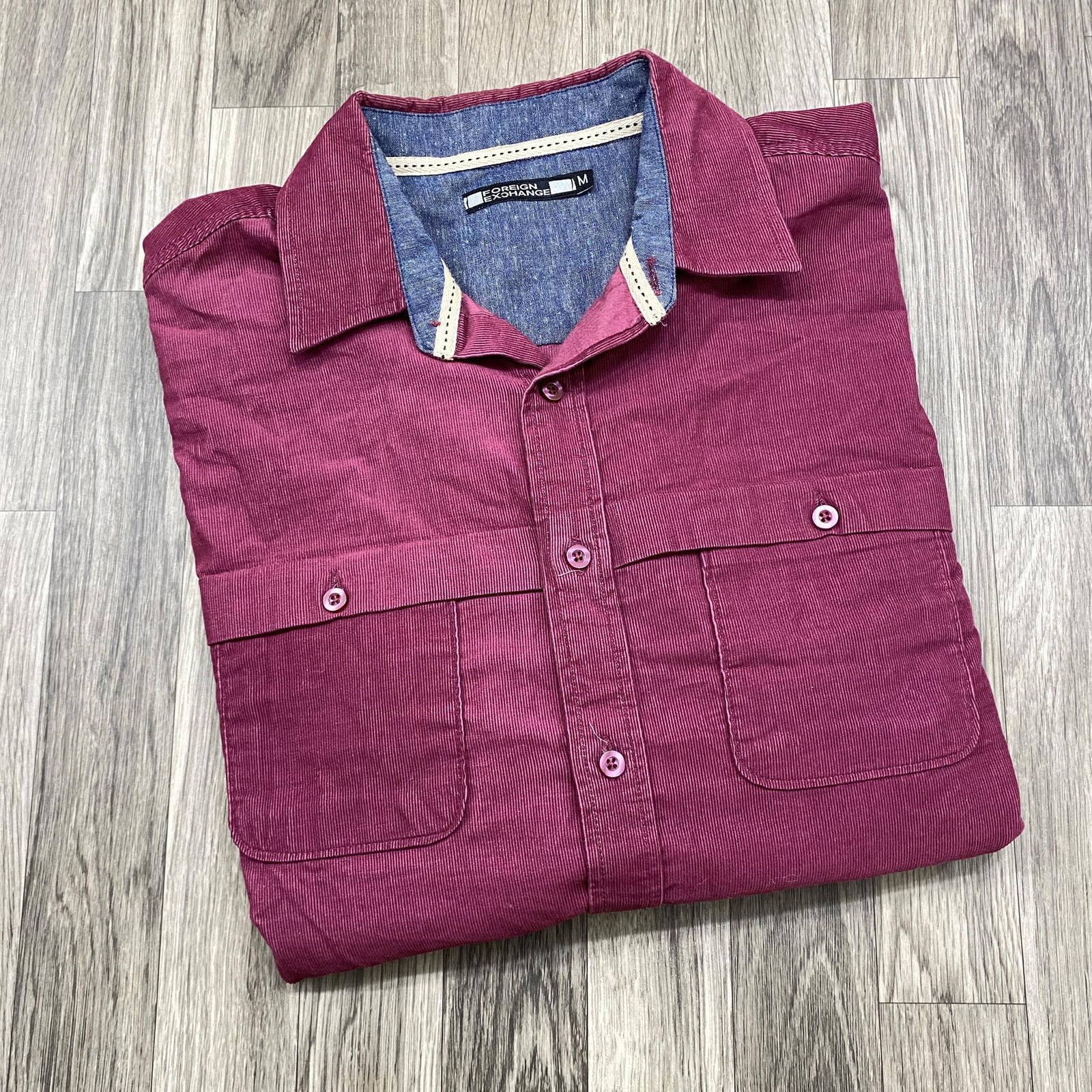 FOREIGN EXCHANGE Button Down Pockets Burgundy Cor… - image 1