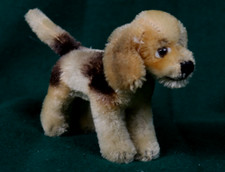 Vintage Rare Small Steiff Biggie Beagle Dog Mohair Plush with original collar