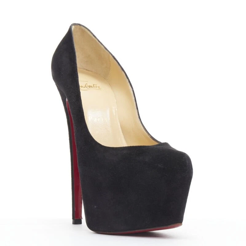 CHRISTIAN LOUBOUTIN Daffodile 160 bomba plataforma biqueira amêndoa camurça preta EU38 - Imagem 2 de 4