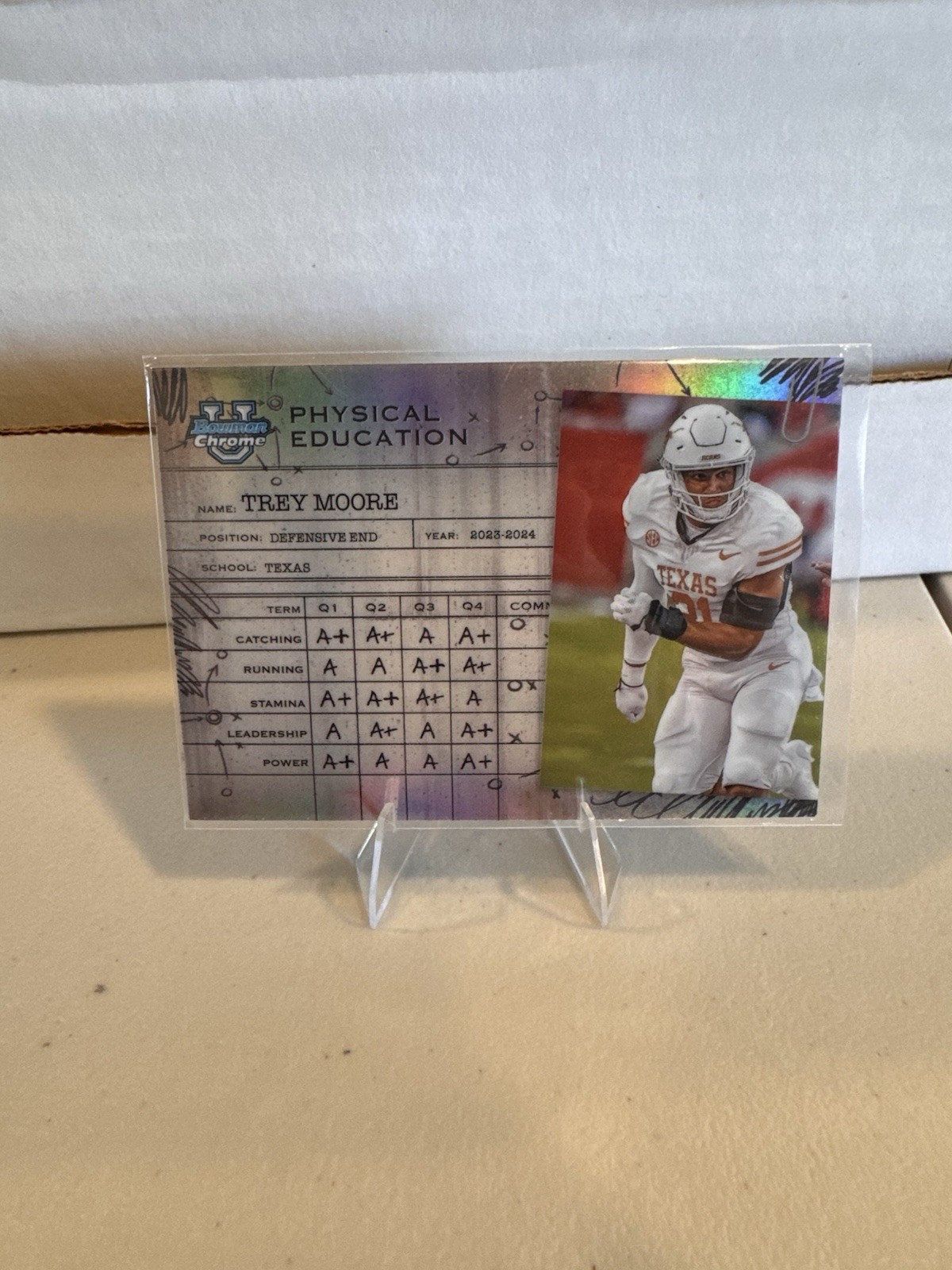 Trey Moore 2024 Bowman University Chrome Physical Education SP Texas Longhorns