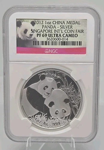 2012 China 1 oz Silver Panda Medal Singapore Coin Fair ~ NGC PF 69 Ultra Cameo