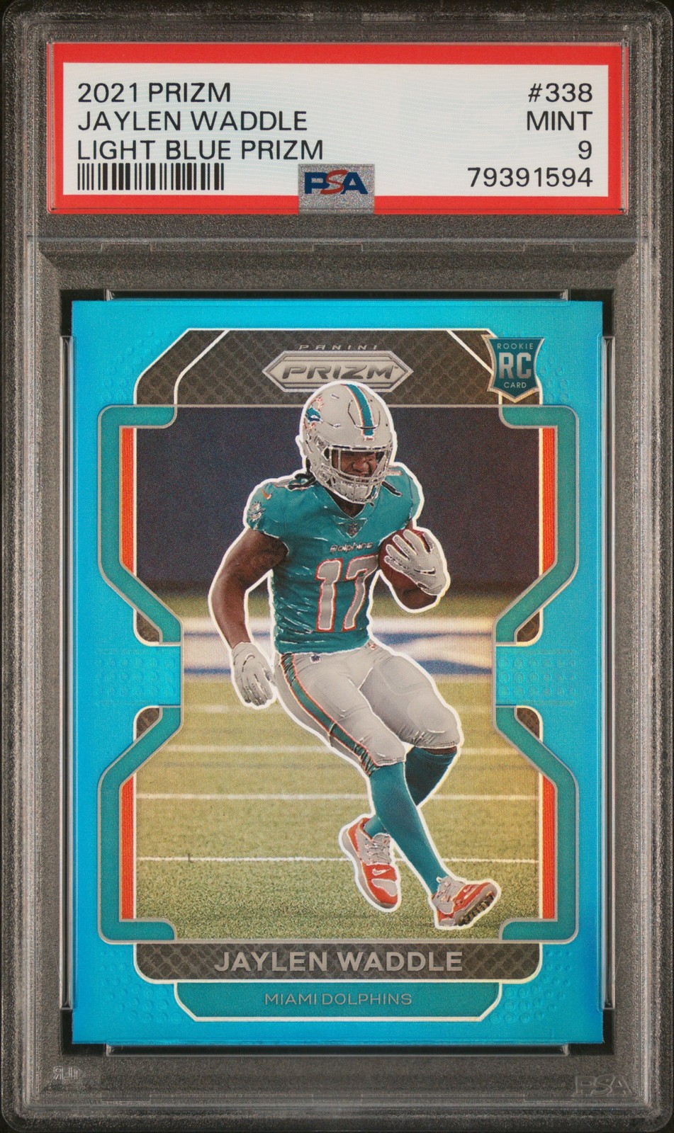 2021 Panini Prizm #338 Jaylen Waddle Light Blue Prizm PSA 9